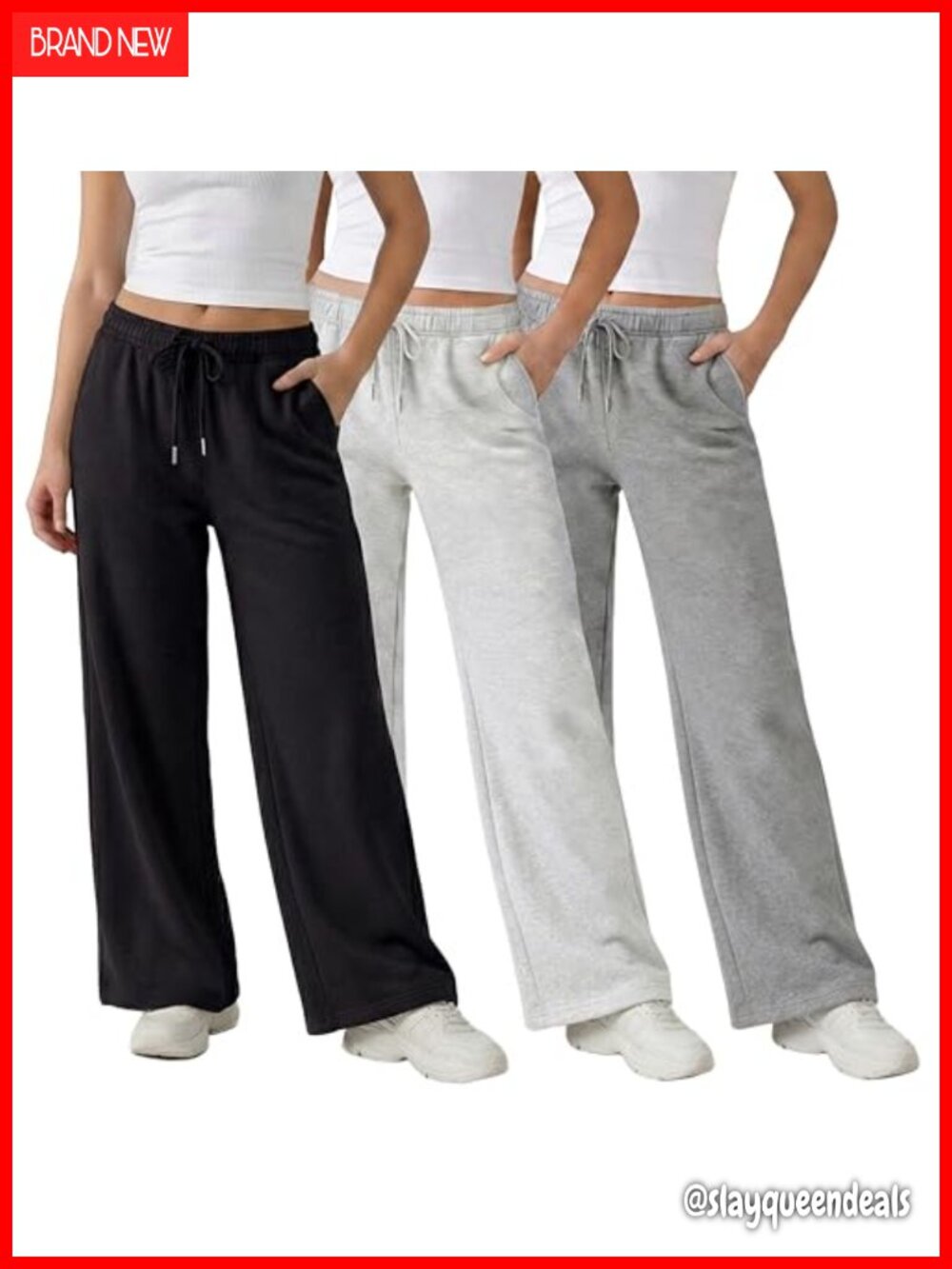 3 Pack Wide Leg Fleece Sweatpants for Women with Deep Pockets